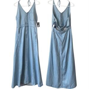 NEW UNIVERSAL THREAD Denim Halter Maxi Dress Light Blue Wash Size 14 Boho Chic